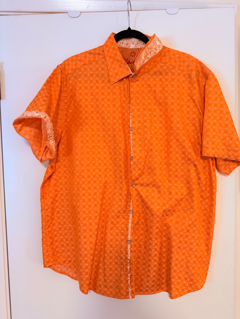 Robert Graham Men's Orange Short-Sleeve Button-Down Shirt with Contrast Trim